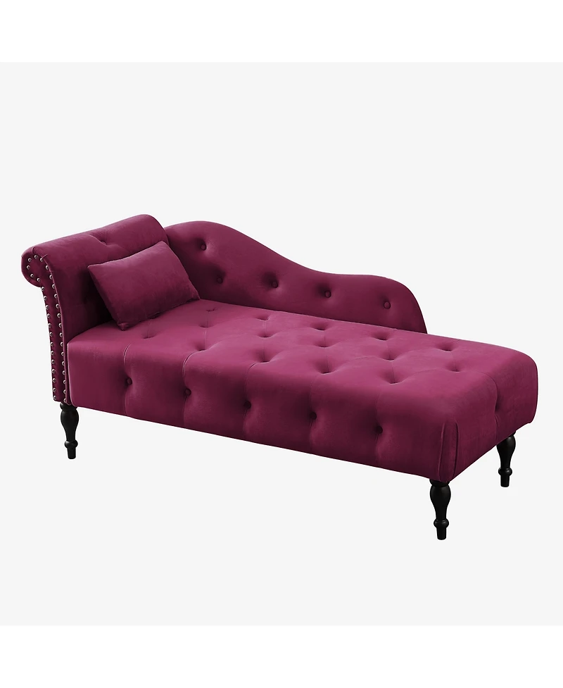 Simplie Fun Elegant Velvet Chaise Lounge with Tufted Buttons and Nailhead Trim
