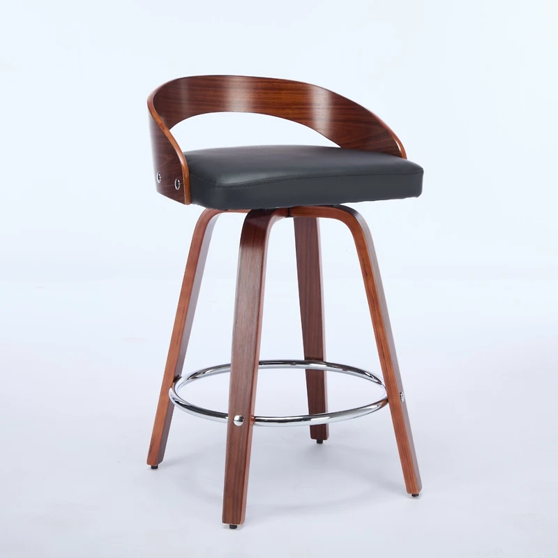 Walnut Finish Mid-Century Modern Bar Stools (Set of 2