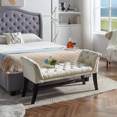 Streamdale Beige Velvet Rectangle Bench for Bedroom, Entryway, or Living Room