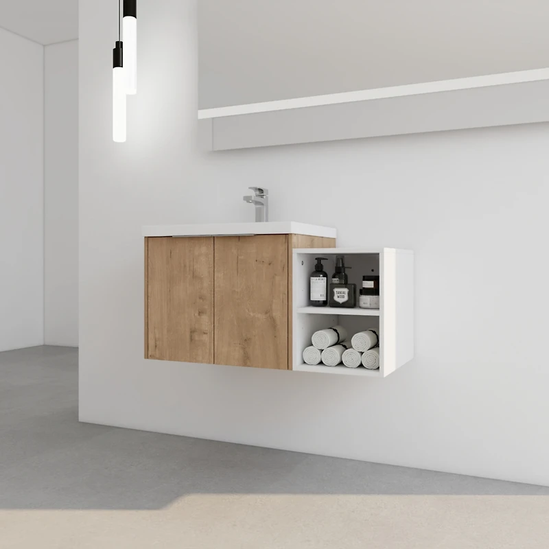 Simplie Fun Wall-Mounted Vanity with Soft-Close Doors and Storage Shelves