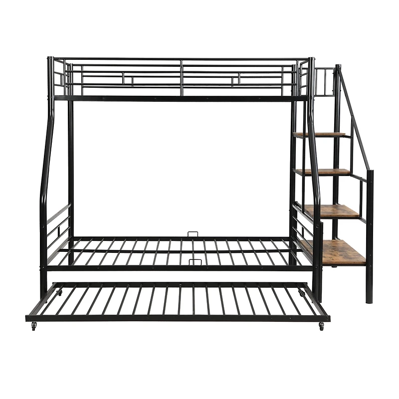 Streamdale Silver Metal Bunk Bed with Trundle and Storage