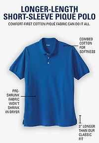 KingSize Big & Tall Longer-Length Shrink-Less Cotton Polo Shirt