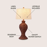 Jonathan Y Elicia 31" Coastal Cottage Water Hyacinth Weave Led Table Lamp, Dark Brown