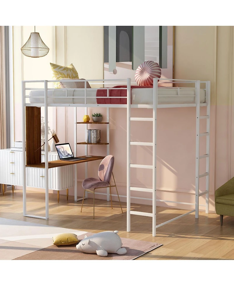 Streamdale Full Metal Loft Bed With 2 Shelves And One Desk
