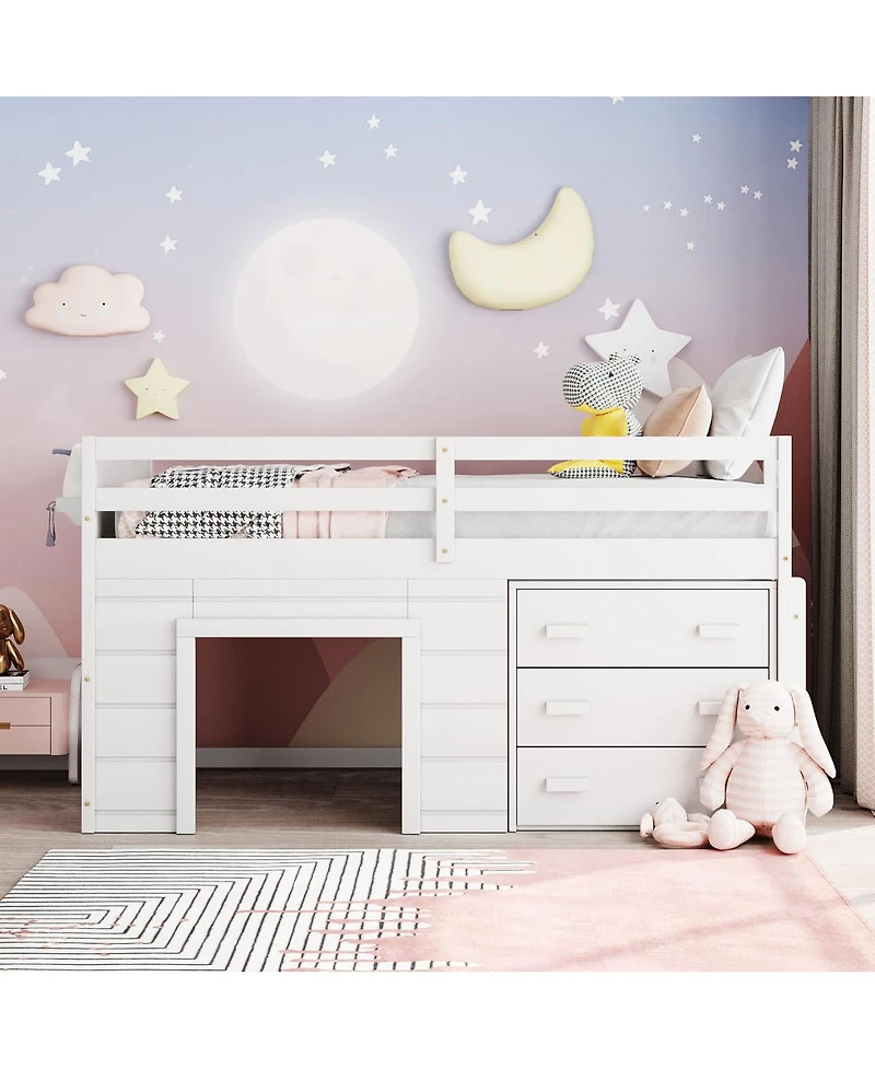 Simplie Fun Twin Size Loft Bed With Cabinet And Shelf