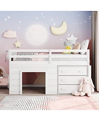 Simplie Fun Twin Size Loft Bed With Cabinet And Shelf