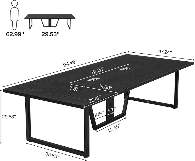 Tribesigns 94.5-Inch Conference Table for 10 People, Industrial 8 Ft Meeting Table with Two Grommets
