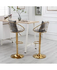 Streamdale Velvet Bar Chair, Pure Gold Plated, Unique Design, 360 Degree Height