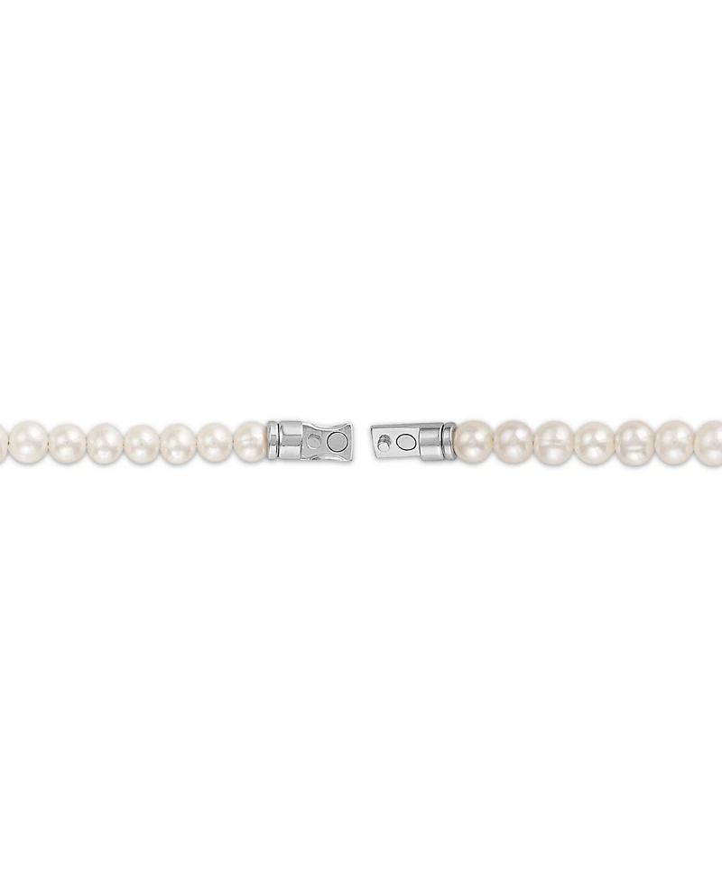 Bulova Marc Anthony Men's Freshwater Pearl & Lion Beaded Bracelet in Sterling Silver-Plate, BVB1161-wswprl