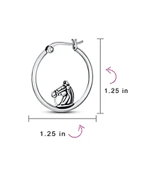 Bling Jewelry Large Big Cowgirl Equine Gift Equestrian Horse Hoop Earrings Oxidized Sterling Silver 1.25 Inch Diameter