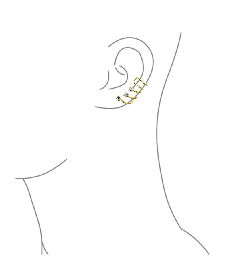 Bling Jewelry Triple Spiral Cz Curved Crawlers Ear Cuff Cartilage Earrings 14K Gold Plated Silver