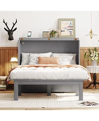 Simplie Fun Full Murphy Bed With Usb Port And Removable Shelves On Each Side, Gray
