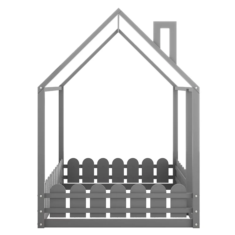 Streamdale Full Wood House Bed with Fence