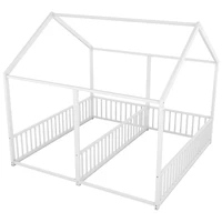 Simplie Fun Metal Twin House Platform Beds, Two Shared White