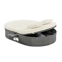Simplie Fun Gray Rattan Outdoor Daybed with Cushions and Cup Trays