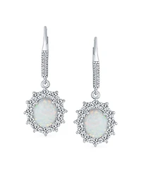 Bling Jewelry Cubic Zirconia Accent Pave Halo Cz Solitaire Oval White Synthetic Opal Drop Earrings Lever back Sterling Silver