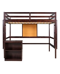 Simplie Fun Twin Size Loft Bed With Desk And Writing Board, Wooden Loft Bed With Desk & 2 Drawers Cabinet