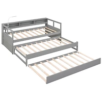 Streamdale Twin Xl Wood Daybed with Trundles, Cubbies, & Charging