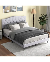 Sugift Queen Size Upholstered Platform Bed with Button Tufted Headboard-Queen Size
