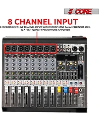 5 Core Audio Mixer 24 Channel Dj Sound Board w Bluetooth Usb Pc Recording Pa Analog Mixing Interface