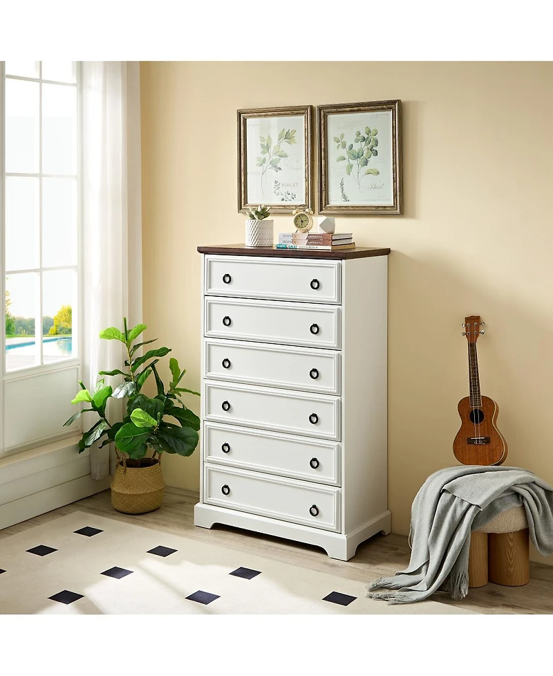 Streamdale White 6-Drawer Dresser with Easy Pull Handle
