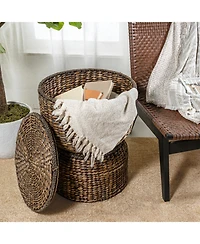 Jonathan Y Bhola 18" Hourglass Handwoven Hyacinth Storage Accent Table with Lid