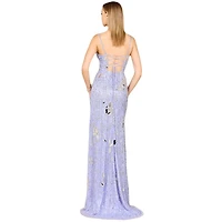 Lara Women's Mirror Beaded Gown With High Slit