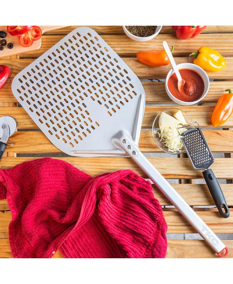 The Kitchen Chef Tkc Perforated Pizza Peel 12 Inch Aluminum Pizza Paddle - Lightweight Pizza Turning Peel Spatula