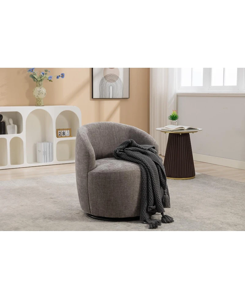 Streamdale Furniture Chenille Fabric Swivel Accent Armchair Barrel Chair With Black Powder Coating Metal Ring, Gray