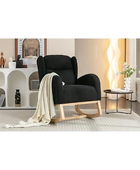 Streamdale Furniture Teddy Fabric Rocking Chair With Packet Wood Legs, Black