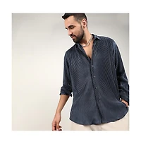 Men's Navy Blue Pleat-Creased Shirt