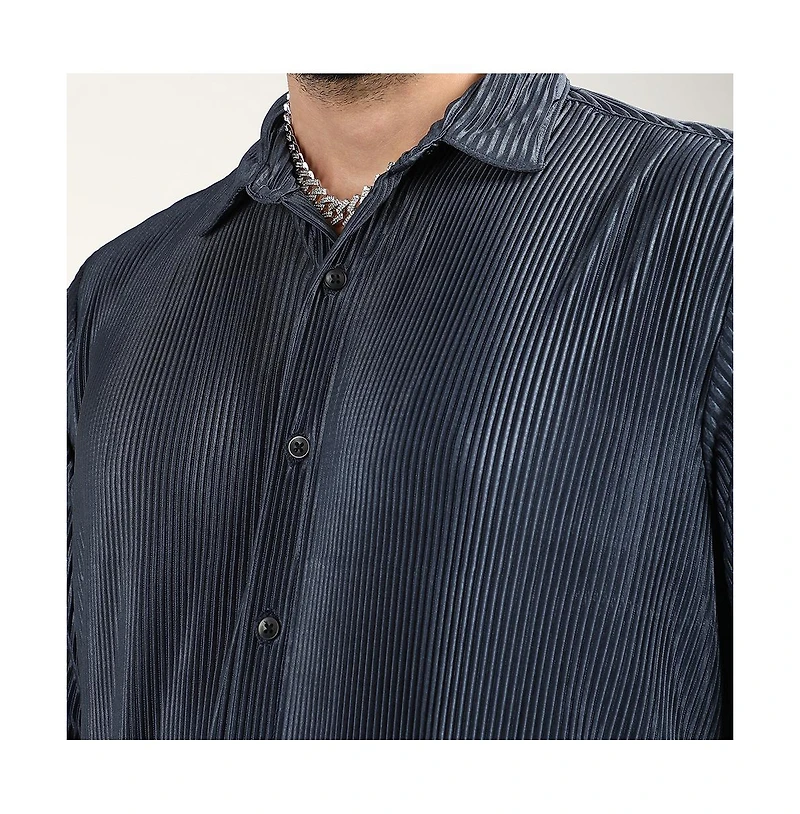 Men's Navy Blue Pleat-Creased Shirt