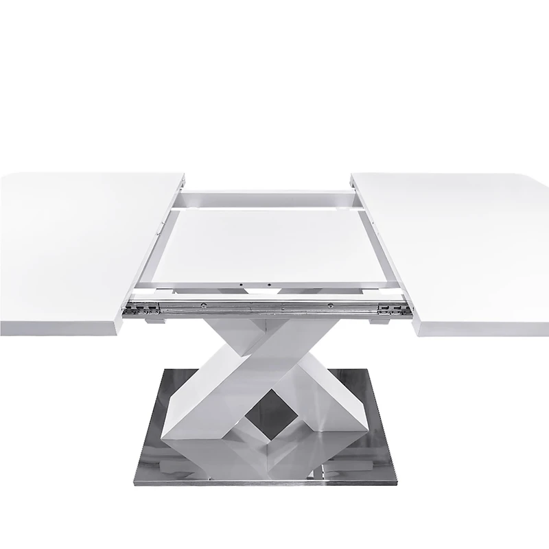 Streamdale Furniture Modern Square Dining Table, Stretchable, White Table Top+Mdf X-Shape Table Leg With Metal Base