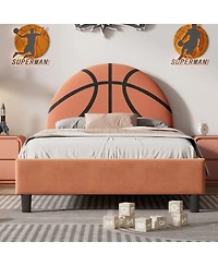 Simplie Fun Basketball Design Upholstered Twin Platform Bed Sport Style Bed For Boys & Girls, Teens, Orange