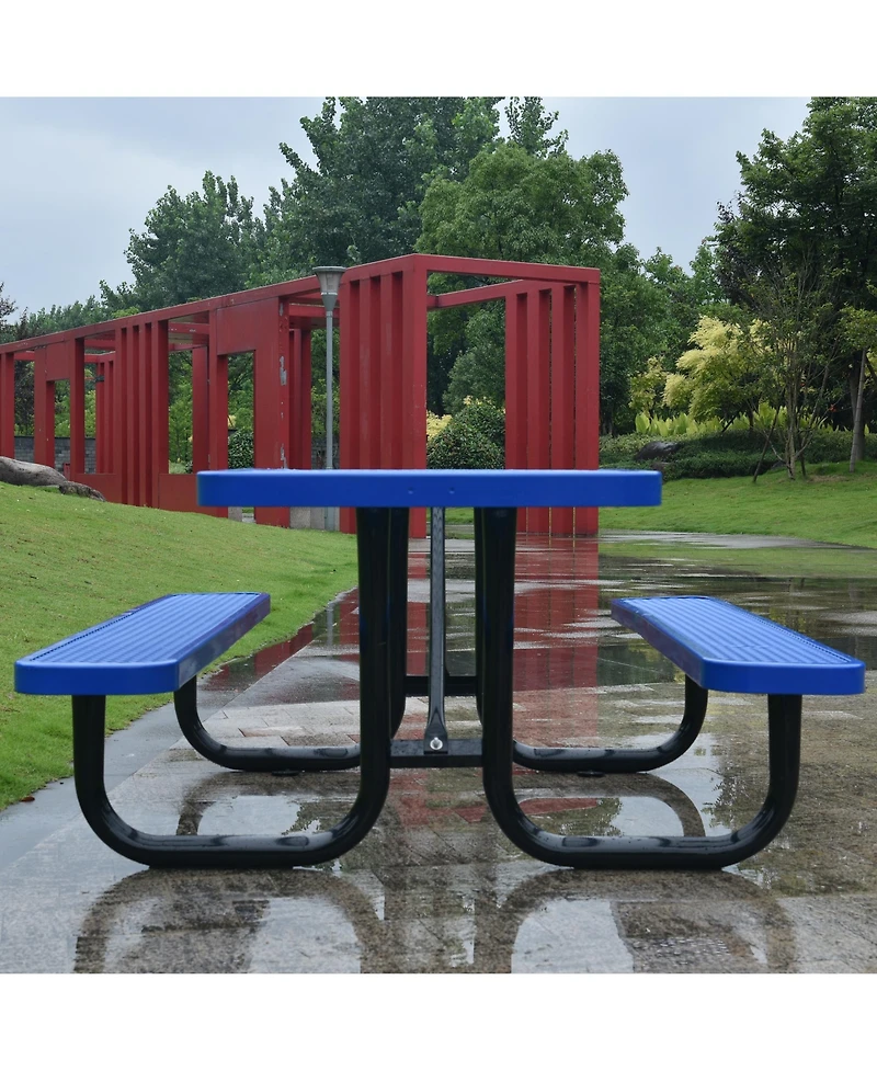 Streamdale Square Outdoor Steel Picnic Table 46" blue, with umbrella pole