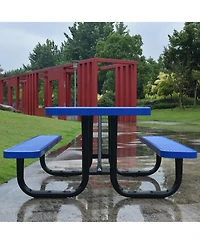 Streamdale Square Outdoor Steel Picnic Table 46" blue, with umbrella pole