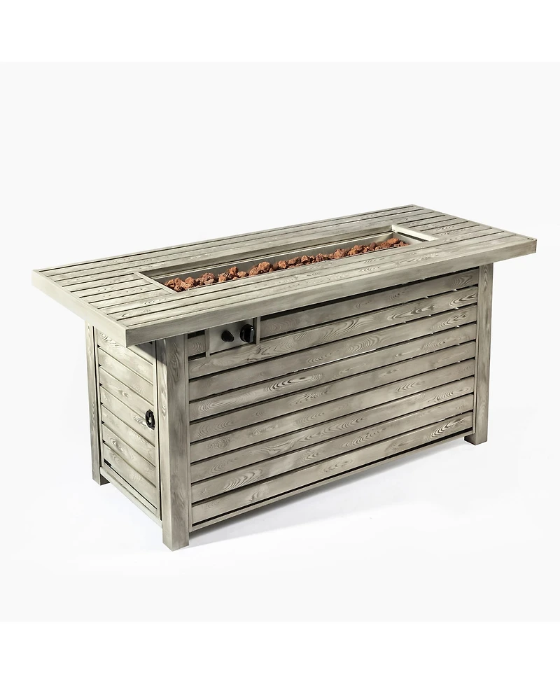 Streamdale 54inch Outdoor Fire Table Steel Fire Pit Table with Wood Grain Surface