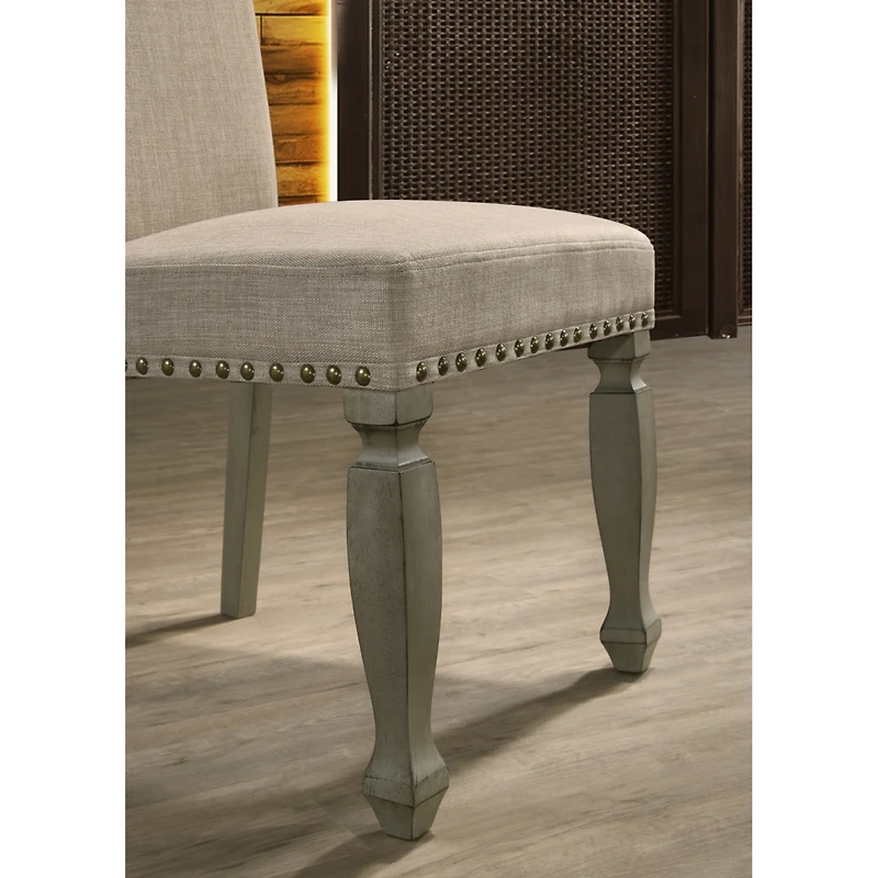 Antique Gray Finish Upholstered Nailhead Dining Chair, Set of 2