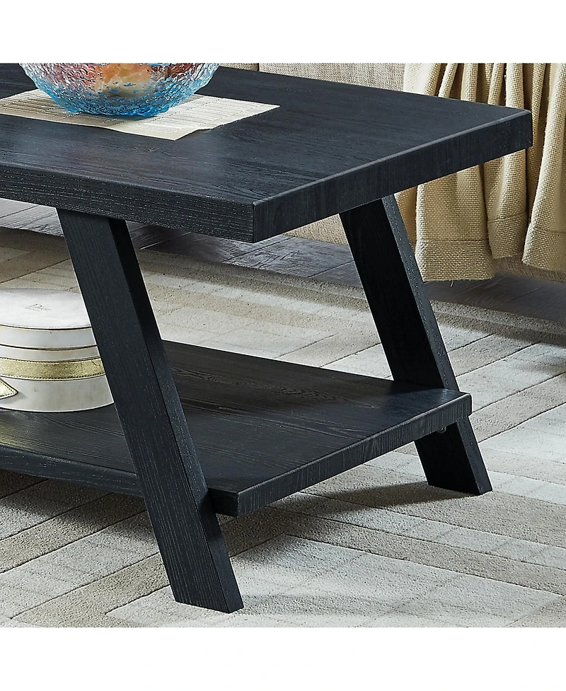 Streamdale Furniture Replicated Wood Shelf Coffee Table in Black Finish