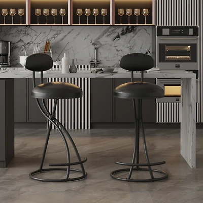 Simplie Fun Stylish and Comfortable Faux Leather Counter Height Barstools (Set of 2) with Footrest