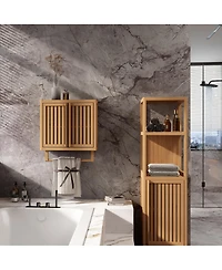 Simplie Fun Bathroom Cabinet Wall Mounted Bamboo Toilet Storage Box