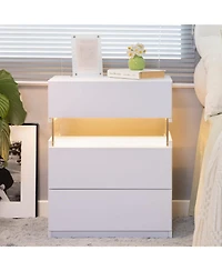 Streamdale Modern Led Nightstand with 3 Drawers and Multi-Color Rgb Lighting
