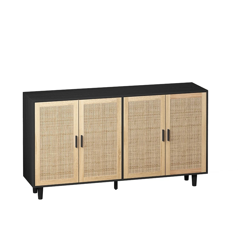 Simplie Fun Particle Board Storage Cabinet with Rattan Doors and Ample Space