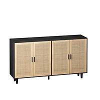 Simplie Fun Particle Board Storage Cabinet with Rattan Doors and Ample Space