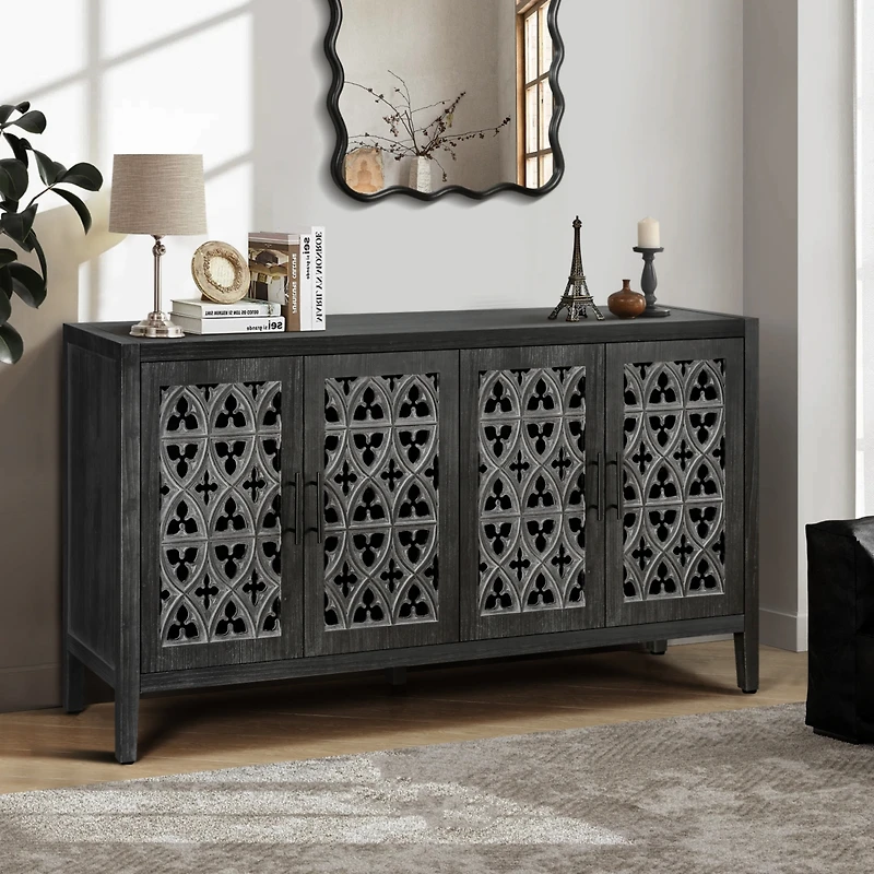 Streamdale Furniture 4-Door Wooden Cabinet with Hollowed-Out Design