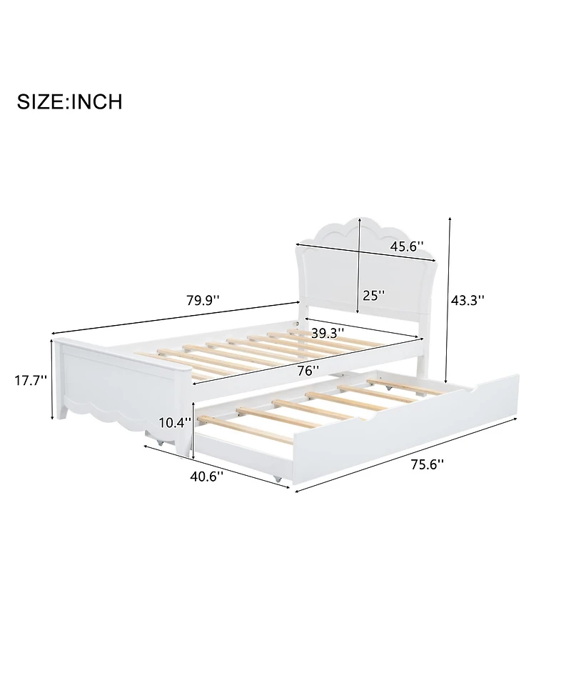 Streamdale Twin Size Wood Platform Bed with Headboard and Trundle, White