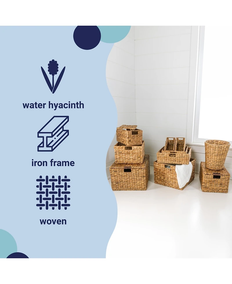 Jonathan Y Traditional Assorted Hand-Woven Hyacinth/Iron Baskets, Dark Brown Wash (Set of 10)