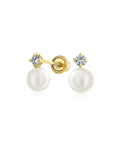 Bling Jewelry Tiny Minimalist14K Gold White Freshwater Cultured Pearl Stud Earrings Secure Screw Back