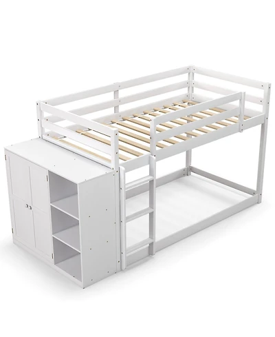 Twin Size Bunk Bed with Convertible Bookcase and Ladder