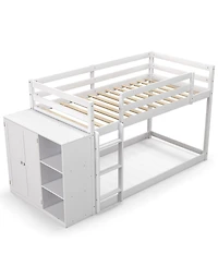 Twin Size Bunk Bed with Convertible Bookcase and Ladder